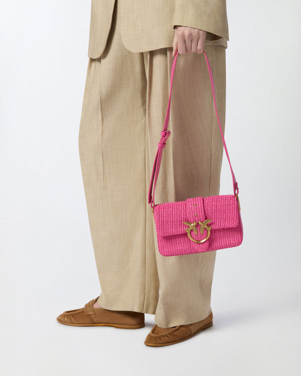 Mini Love Bag Slouchy shoulder bag in raffia with two shoulder straps - LOVE ONE MINI SLOUCHY FL