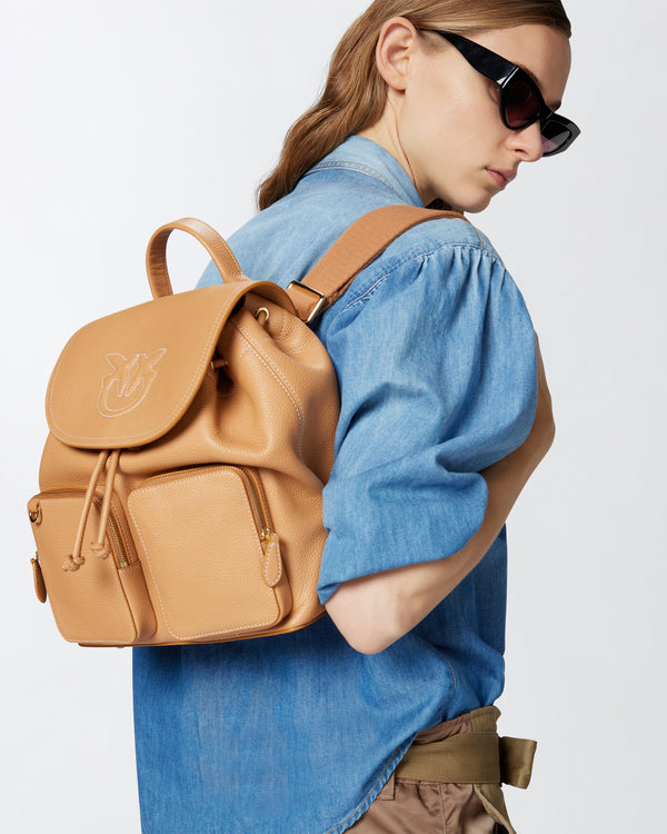 Multi-pocket backpack in tumbled leather - CARRIE BACKPACK
