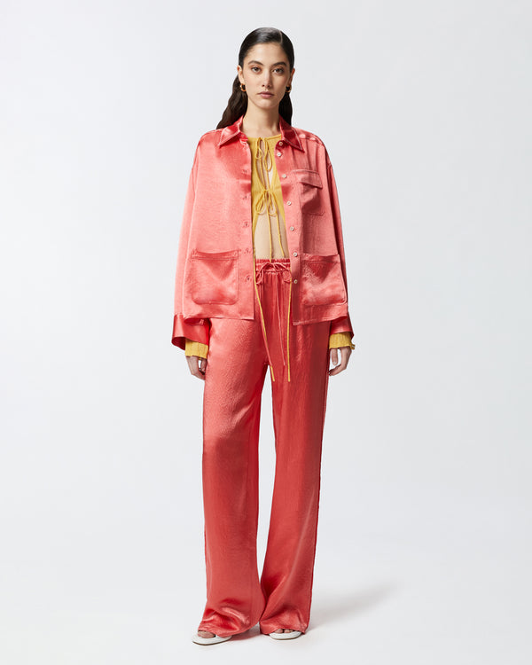 Pyjama-style palazzo trousers in satin - RESISTI PANTALONE
