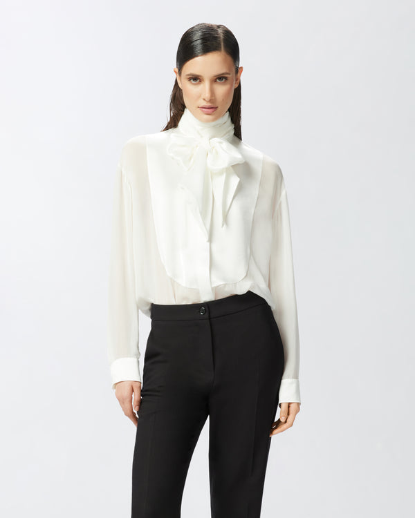 Elegant sheer shirt with satin insert - CIVETTA SHIRT
