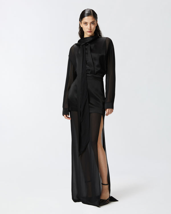 Elegant sheer shirt with satin insert - CIVETTA SHIRT