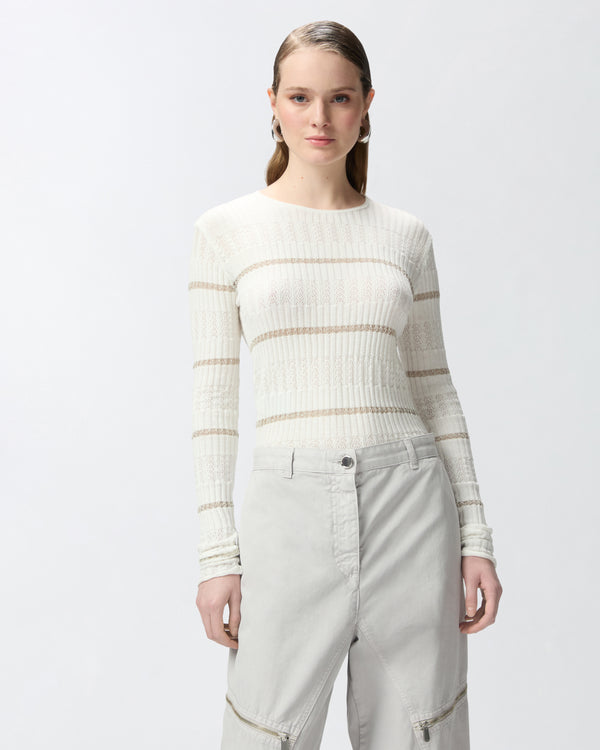 Ribbed sweater with metallic stripes -  PISANINO SWEATER