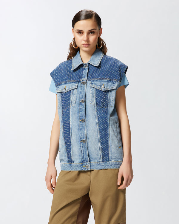 Sleeveless denim jacket with mini studs - KIGALI VEST