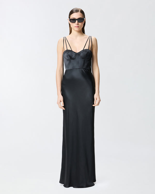 OCCHIONE DRESS - Long, elegant glossy satin dress