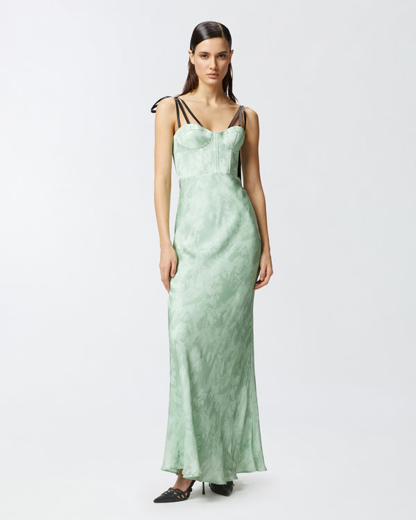 Reimagine by PINKO X Patrick McDowell long satin dress with horse print - OCCHIONE DRESS