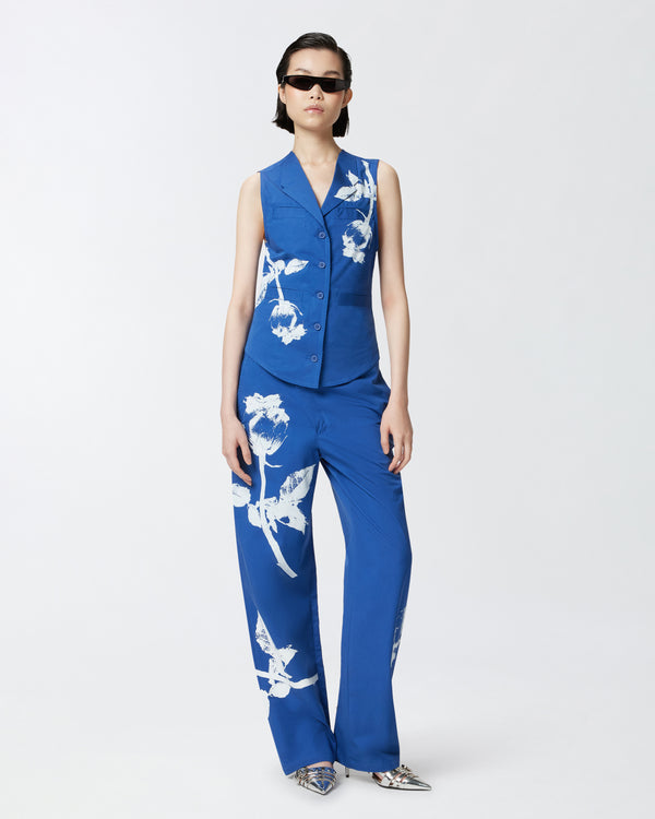 Reimagine by PINKO X Patrick McDowell blue trousers with crossover and rose print - REEF TROUSERS