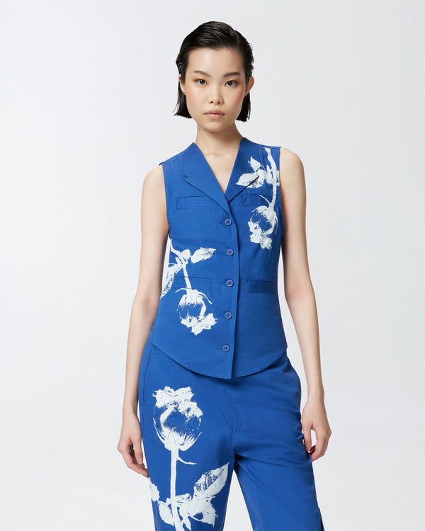 Reimagine by PINKO X Patrick McDowell blue waistcoat with rose print - GALICENO GILET