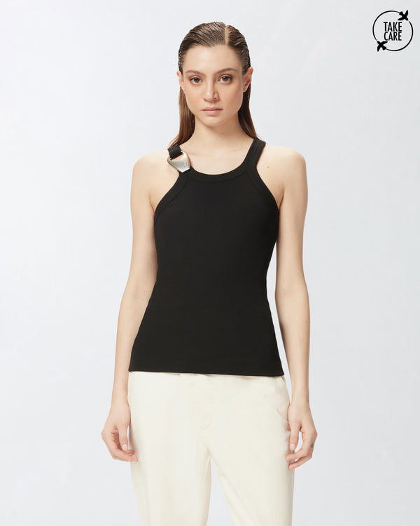 Reimagine by PINKO X Patrick McDowell ribbed vest top with buckle - CLAY TANK