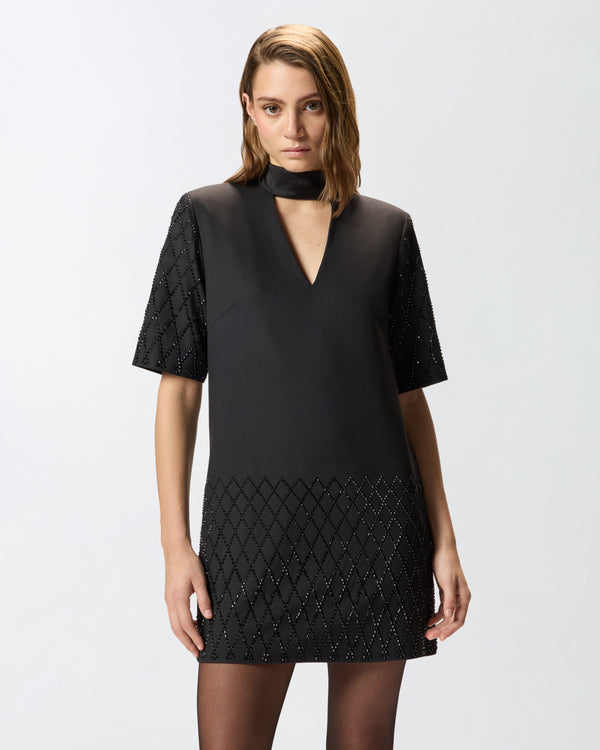 T-shirt-style dress with rhinestones - LIPOGRAMMA DRESS