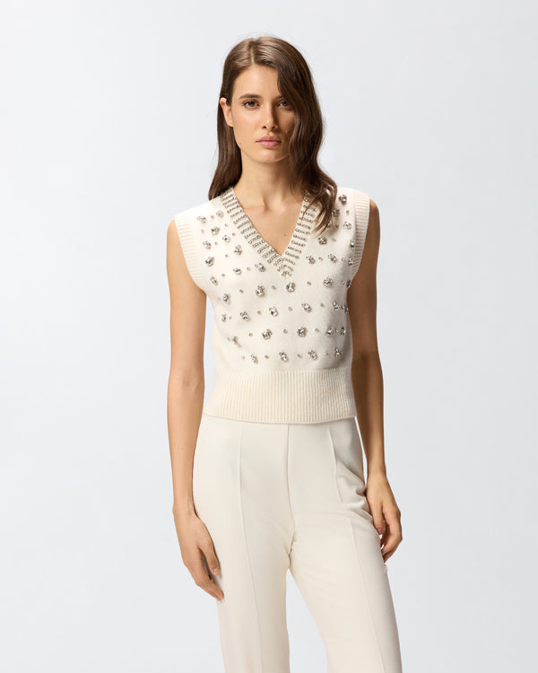 Knit vest with rhinestones -  PONZIANE GILET