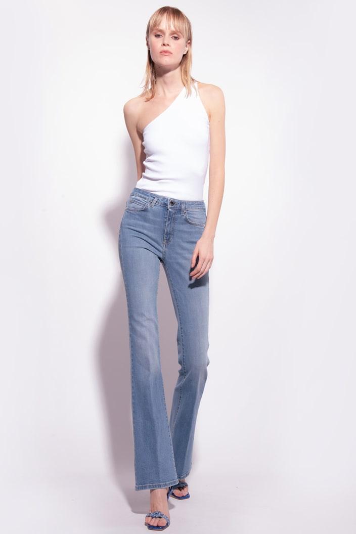 FLORA FLARE DENIM BLUE STRETCH - PINKO ISRAEL