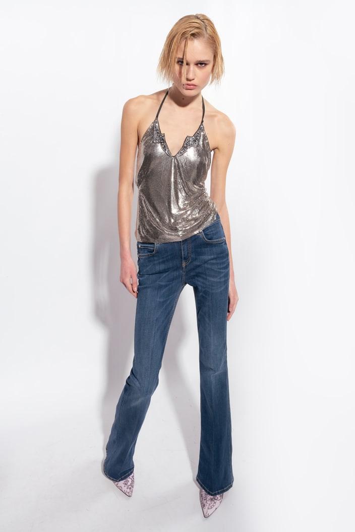 FLORA NO BELT FLARE DENIM SUPER STR - PINKO ISRAEL